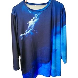 Blue Stretch long Sleeve Blouse 3XL